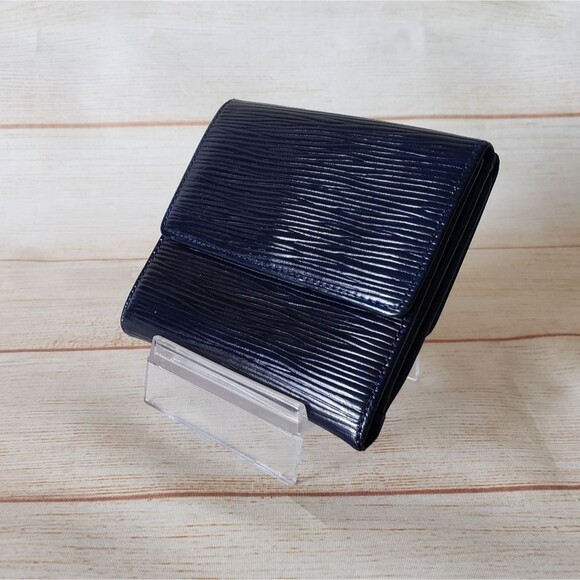 Authentic Vintage Louis Vuitton Epi Trifold Compact Wallet Unisex Black Blue - Picture 1 of 15